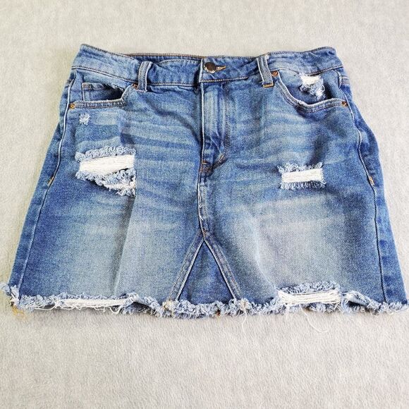 Tinseltown Skirt Womens 9/29 Blue Jean Distressed Denim - Picture 1 of 7